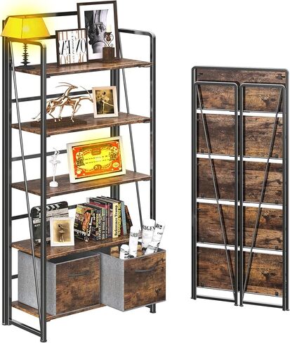 BHG No Assembly Folding Bookshelf for Living Room,Semicircle Collapsible Book Shelf for Home Office, Portable Bookcase Storage Organizer Rack Shelves in Saudi Arabia