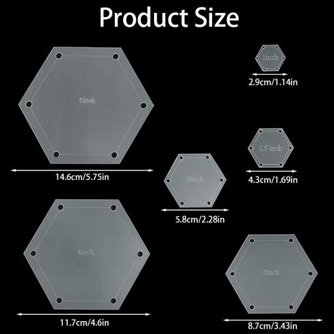 6Pcs Hexagon Quilting Templates with 6 Tailors Chalk Pencil,Acrylic Patchwork Rulers from 1 to 5 Inch Seam Allowance for Cutting Patterns,DIY Sewing Crafts in Saudi Arabia