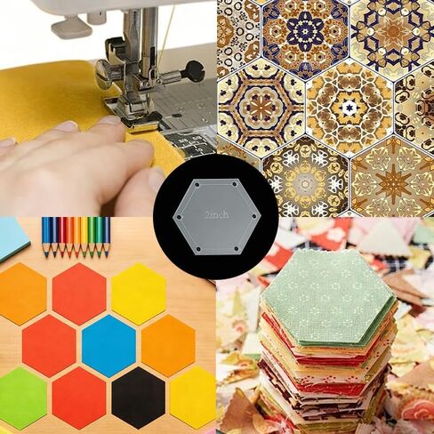 6Pcs Hexagon Quilting Templates with 6 Tailors Chalk Pencil,Acrylic Patchwork Rulers from 1 to 5 Inch Seam Allowance for Cutting Patterns,DIY Sewing Crafts in Saudi Arabia