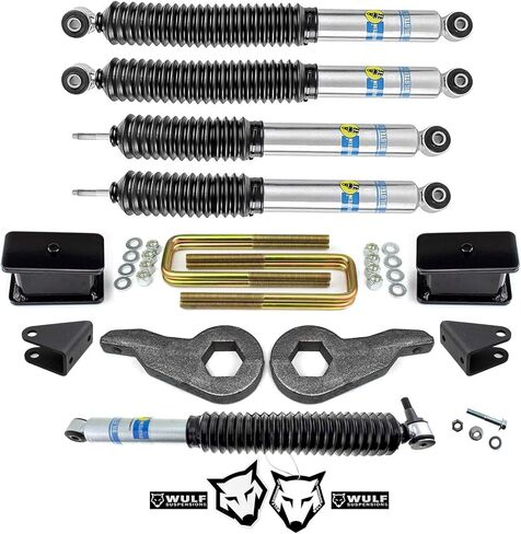 WULF 3" Front 3" Rear Lift Kit Steering Stabilizer 2001 to 2010 compatible with model Chevy Silverado compatible with model GMC Sierra 2500 3500 HD 4X4 brand shocks included in Kuwait