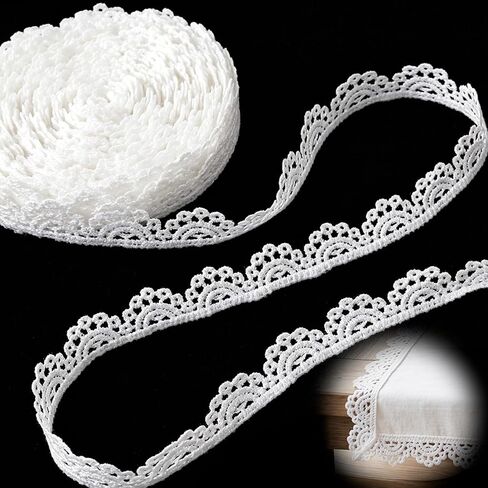 2 Yards White Daisy Lace Trim, Elegant Crocheted Lace Ribbon Flowers for Sewing, Vintage Embroidery Lace Flower Ribbon for Wedding Bouquet Wrapping DIY Craft Decoration - 1 Roll in Saudi Arabia