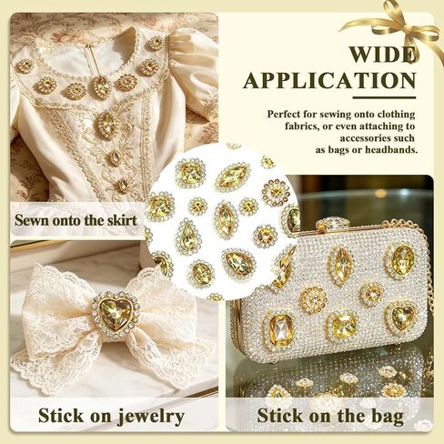 50 PCS Sew on Rhinestones,Mixed Shapes Gold Crystal Glass Gems,Metal Flatback Claw Rhinestones,Sewing Embellishments for Jewelry Clothes Shoes Costume in Saudi Arabia