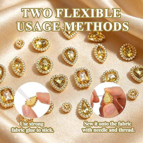 50 PCS Sew on Rhinestones,Mixed Shapes Gold Crystal Glass Gems,Metal Flatback Claw Rhinestones,Sewing Embellishments for Jewelry Clothes Shoes Costume in Saudi Arabia