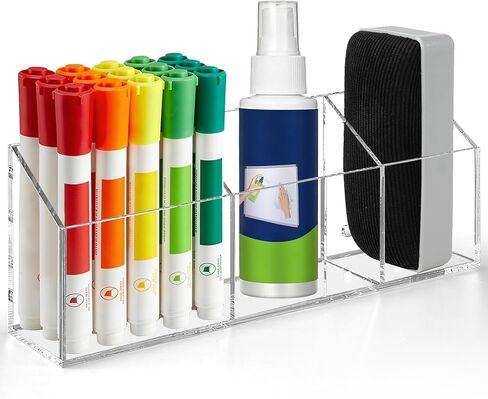 Magnetic Dry Erase Marker Holder with 3 Compartments, Clear Acrylic Whiteboard Pen Holder for Refrigerator, Heavy Duty Magnetic Pencil Cup for Locker, Classroom and Office Organization (Clear) in Saudi Arabia