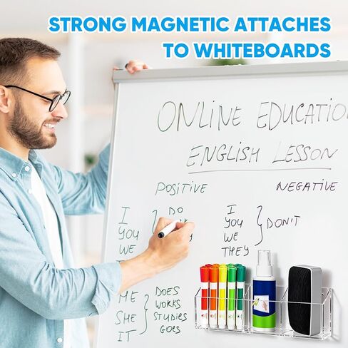 Magnetic Dry Erase Marker Holder with 3 Compartments, Clear Acrylic Whiteboard Pen Holder for Refrigerator, Heavy Duty Magnetic Pencil Cup for Locker, Classroom and Office Organization (Clear) in Saudi Arabia
