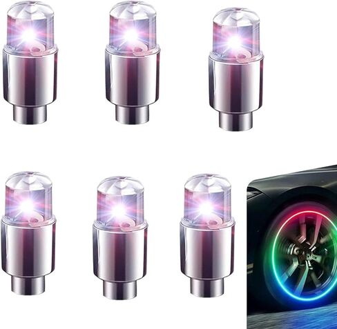 6 PCS LED Tire Valve Stem Caps, Tire Valve Stem Caps Light Up, Flash Lantern Wheel Decoration Accessories, for Car Motorcycle SUV Truck Bike Bicycle (Red) in Saudi Arabia
