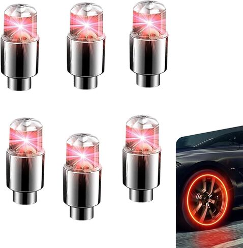 6 PCS LED Tire Valve Stem Caps, Tire Valve Stem Caps Light Up, Flash Lantern Wheel Decoration Accessories, for Car Motorcycle SUV Truck Bike Bicycle (Red) in Saudi Arabia