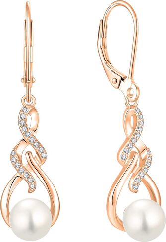 Infinity Pearl Drop Earrings 925 Sterling Silver Dangle Leverback Earrings with 7MM Pearl Jewelry for Women in Saudi Arabia