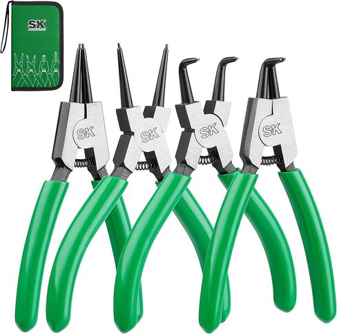 SK 4-Piece Snap Ring Pliers Set, 5-Inch Internal/External Circlip Pliers with Straight/Bent Jaw, 0.035'' Precision Tip Diameter, Premium CR-V Steel, with Zipper Pouch in Kuwait