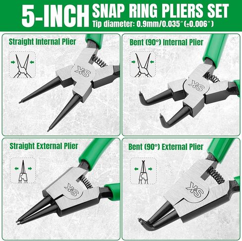 SK 4-Piece Snap Ring Pliers Set, 5-Inch Internal/External Circlip Pliers with Straight/Bent Jaw, 0.035'' Precision Tip Diameter, Premium CR-V Steel, with Zipper Pouch in Kuwait