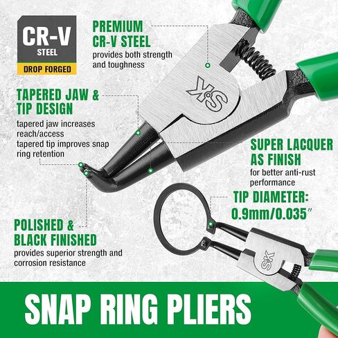SK 4-Piece Snap Ring Pliers Set, 5-Inch Internal/External Circlip Pliers with Straight/Bent Jaw, 0.035'' Precision Tip Diameter, Premium CR-V Steel, with Zipper Pouch in Kuwait