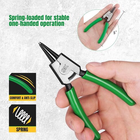 SK 4-Piece Snap Ring Pliers Set, 5-Inch Internal/External Circlip Pliers with Straight/Bent Jaw, 0.035'' Precision Tip Diameter, Premium CR-V Steel, with Zipper Pouch in Kuwait