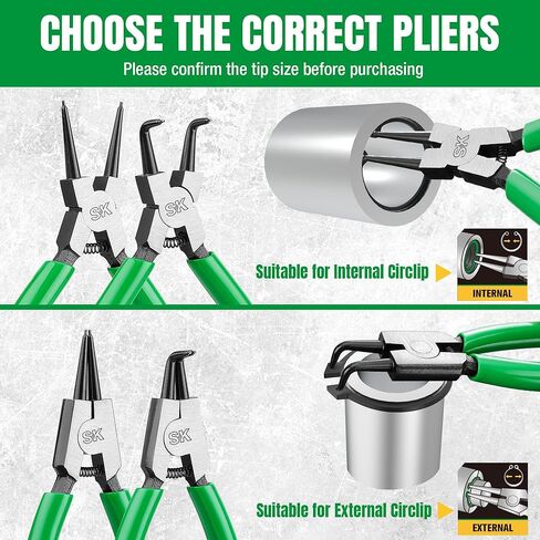 SK 4-Piece Snap Ring Pliers Set, 5-Inch Internal/External Circlip Pliers with Straight/Bent Jaw, 0.035'' Precision Tip Diameter, Premium CR-V Steel, with Zipper Pouch in Kuwait