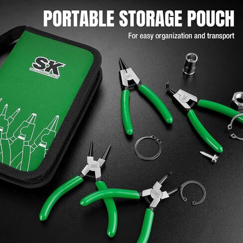 SK 4-Piece Snap Ring Pliers Set, 5-Inch Internal/External Circlip Pliers with Straight/Bent Jaw, 0.035'' Precision Tip Diameter, Premium CR-V Steel, with Zipper Pouch in Kuwait