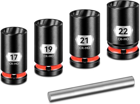 5-Piece 1/2" Drive Lug Nut Remover Tool Set - Bolt Extractor Socket Kit for Stripped & Damaged Nuts (17/19/21/22mm) with Removal Pilot in Saudi Arabia