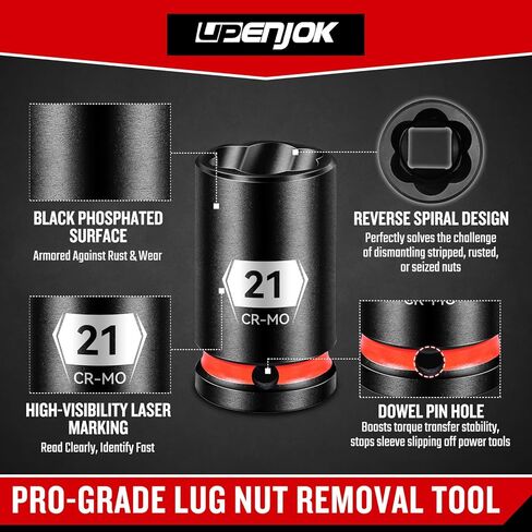 5-Piece 1/2" Drive Lug Nut Remover Tool Set - Bolt Extractor Socket Kit for Stripped & Damaged Nuts (17/19/21/22mm) with Removal Pilot in Saudi Arabia