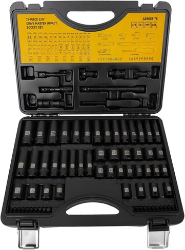 STEELITE 72 PCS 3/8" Impact Socket Bit Set 6 Point, CRV SAE and Metric Sizes (5/16 to 3/4-Inch & 8-22 mm), 2 Extension Rods, 1/4" & 1/2" Adapter, Universal Joint, Screwdriver Handle with 20 Bits in Saudi Arabia