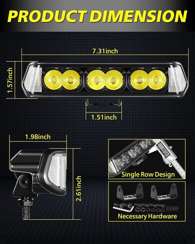 7 Inch Side Shooter CREE LED Light Bars 72W Spot Flood Combo Offroad Driving Lights Single Row LED Pods Fog Light Bumper Lights 2Pcs for Trucks Pickup UTV ATV Motorcycle Dirt Bike in Saudi Arabia