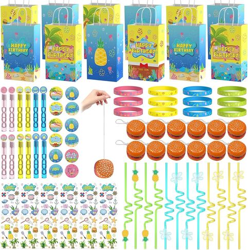 72Pcs Sponge Party Favors, Summer Sea Sponge goodie bags Birthday Decorations including Hamburger Yo Yo Toys Drinking Straws Tattoos Classroom Rewards Pinata Fillers & Gift Bags for Kids in Saudi Arabia