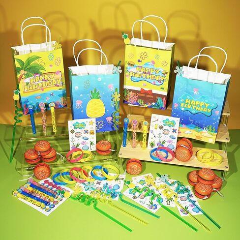72Pcs Sponge Party Favors, Summer Sea Sponge goodie bags Birthday Decorations including Hamburger Yo Yo Toys Drinking Straws Tattoos Classroom Rewards Pinata Fillers & Gift Bags for Kids in Saudi Arabia