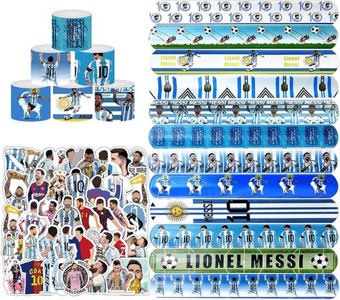 Soccer Star Champion Party Set – 24pcs Slap Bracelets & 50pcs Stickers, Football Legend Theme Party Favors for Birthday Gifts and Party Supply Favor in Kuwait