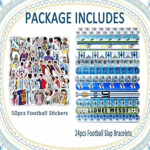Soccer Star Champion Party Set – 24pcs Slap Bracelets & 50pcs Stickers, Football Legend Theme Party Favors for Birthday Gifts and Party Supply Favor in Kuwait