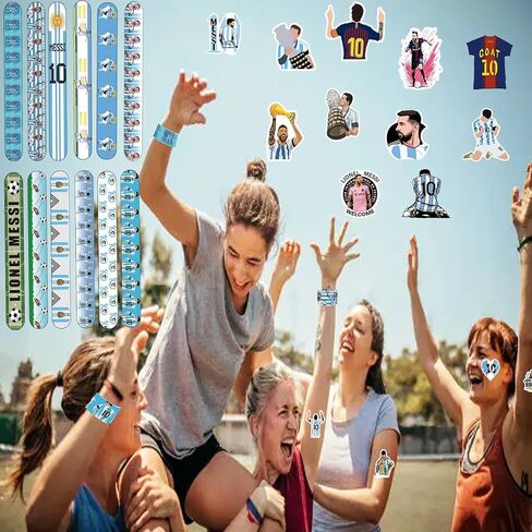 Soccer Star Champion Party Set – 24pcs Slap Bracelets & 50pcs Stickers, Football Legend Theme Party Favors for Birthday Gifts and Party Supply Favor in Kuwait