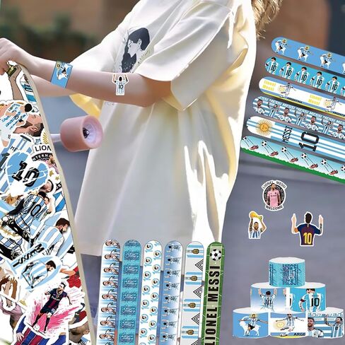 Soccer Star Champion Party Set – 24pcs Slap Bracelets & 50pcs Stickers, Football Legend Theme Party Favors for Birthday Gifts and Party Supply Favor in Kuwait