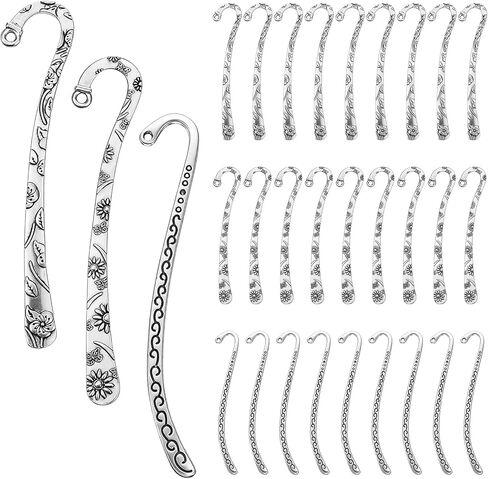 Metal Bookmark Hooks, 30 Pcs Vintage Tibetan Silver Carved Alloy Bookmarks with Loop for DIY Crafting, Tassels & Hairpins, Rust-Free Gift for Readers & Book Lovers, Silver in Saudi Arabia