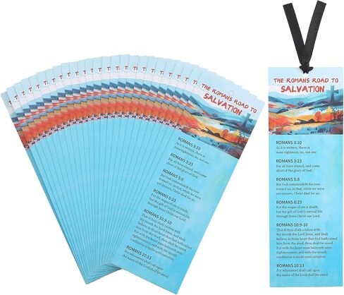 50 PCS Romans Road to Salvation Bookmarks King James Version Translation Romans Road Bookmark Cards Roman's Road to Salvation Bookmarks with 50 PCS Hanging Strings 6 x 2 Inches in Saudi Arabia
