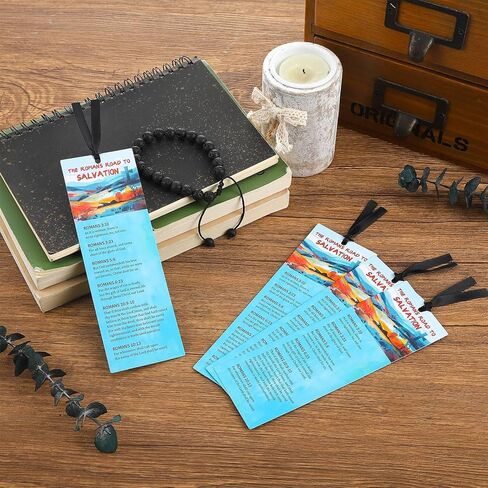 50 PCS Romans Road to Salvation Bookmarks King James Version Translation Romans Road Bookmark Cards Roman's Road to Salvation Bookmarks with 50 PCS Hanging Strings 6 x 2 Inches in Saudi Arabia