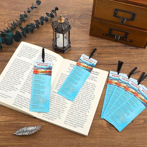 50 PCS Romans Road to Salvation Bookmarks King James Version Translation Romans Road Bookmark Cards Roman's Road to Salvation Bookmarks with 50 PCS Hanging Strings 6 x 2 Inches in Saudi Arabia