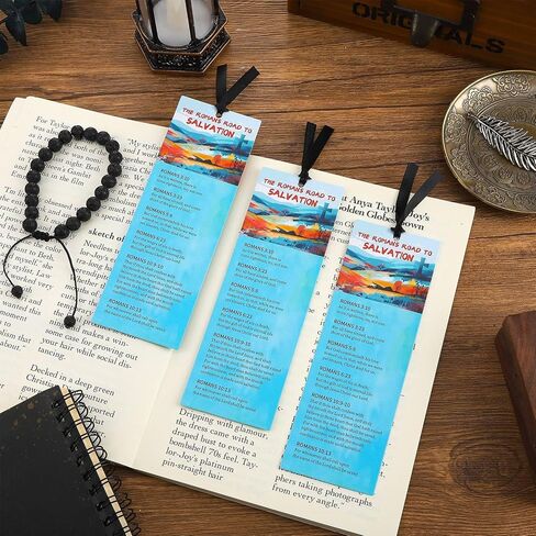 50 PCS Romans Road to Salvation Bookmarks King James Version Translation Romans Road Bookmark Cards Roman's Road to Salvation Bookmarks with 50 PCS Hanging Strings 6 x 2 Inches in Saudi Arabia