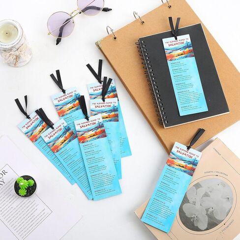 50 PCS Romans Road to Salvation Bookmarks King James Version Translation Romans Road Bookmark Cards Roman's Road to Salvation Bookmarks with 50 PCS Hanging Strings 6 x 2 Inches in Saudi Arabia
