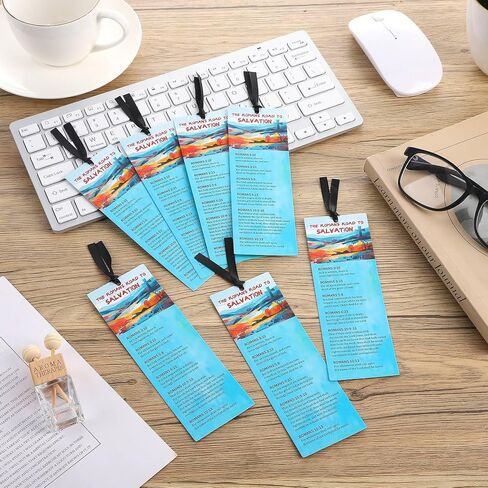 50 PCS Romans Road to Salvation Bookmarks King James Version Translation Romans Road Bookmark Cards Roman's Road to Salvation Bookmarks with 50 PCS Hanging Strings 6 x 2 Inches in Saudi Arabia