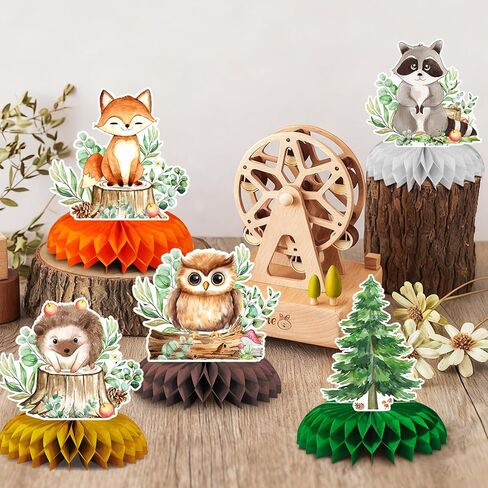 10-Piece Woodland Baby Shower Honeycomb Centerpieces with Welcome Baby Banner – Forest Animals Table Decorations for Baby Shower, Gender Reveal, Birthday Parties, and Rustic Woodland Theme Decor in Saudi Arabia
