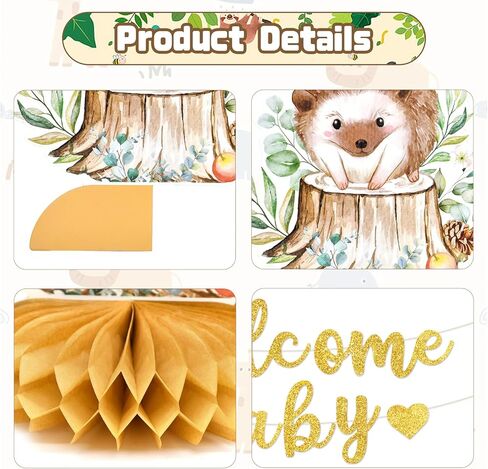 10-Piece Woodland Baby Shower Honeycomb Centerpieces with Welcome Baby Banner – Forest Animals Table Decorations for Baby Shower, Gender Reveal, Birthday Parties, and Rustic Woodland Theme Decor in Saudi Arabia