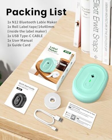 Label Maker with 4 Tape - 4 x 14x40mm (0.55"x1.57") in White Tape, Mini Bluetooth Portable Label Maker Printer, Inkless Label Makers Multiple Templates for Home School Office Kitchen in Saudi Arabia