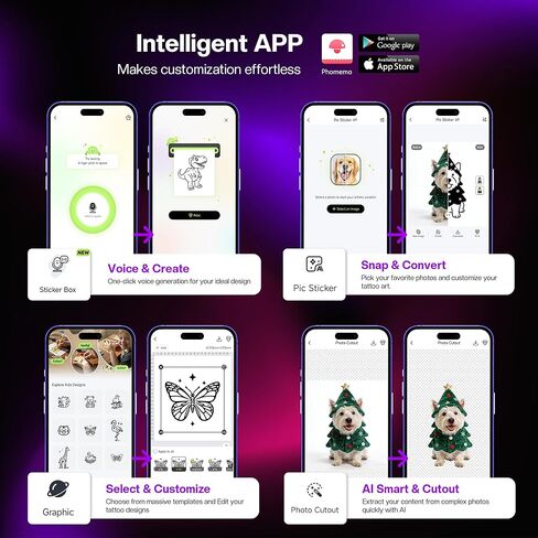 طابعة الوشم المؤقتة الملونة Phomemo TK83، طابعة استنسل الوشم المؤقتة بلوتوث | مجموعة كاملة تحتوي على 8 أقلام تحديد و30 ورقة | صانع آلات الوشم، صانع الوشم المؤقت in Kuwait