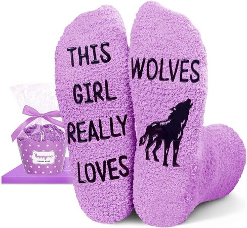 HAPPYPOP Funny Wolf Gifts for Women Girls Gifts for Her Mom, Novelty Wolf Socks Fun Crazy Silly Purple Fuzzy Socks, Christmas Stocking Stuffers in Saudi Arabia