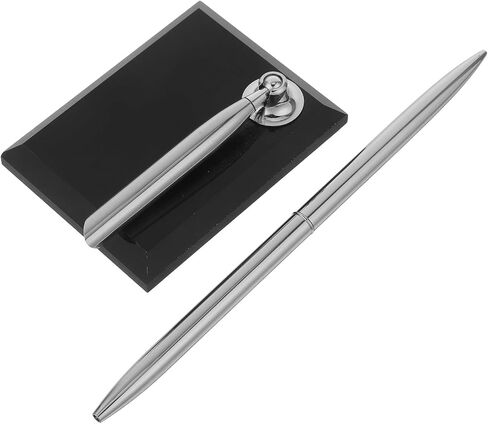 TEHAUX Desk Signing Pen with Black Acrylic Base and Silver Metal Ballpoint, Business Counter Sign-in Pen for Wedding Guest Book and Office Reception Use in Kuwait