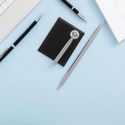 TEHAUX Desk Signing Pen with Black Acrylic Base and Silver Metal Ballpoint, Business Counter Sign-in Pen for Wedding Guest Book and Office Reception Use in Kuwait