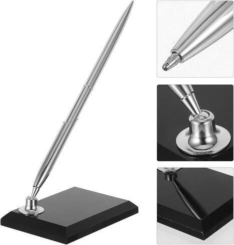 TEHAUX Desk Signing Pen with Black Acrylic Base and Silver Metal Ballpoint, Business Counter Sign-in Pen for Wedding Guest Book and Office Reception Use in Kuwait