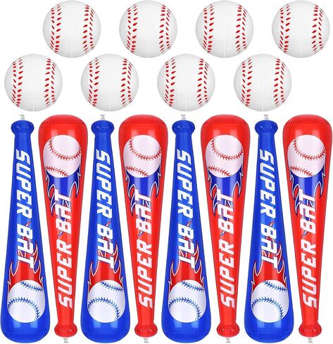 Fovths 8 Sets Inflatable Baseball Bats and Baseballs Set 22 Inch Inflate Baseballs with Mini Foam Sports Stress Ball for Sports Theme Birthday Party Favors in Saudi Arabia