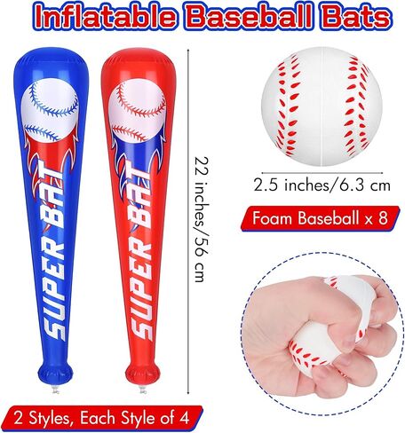 Fovths 8 Sets Inflatable Baseball Bats and Baseballs Set 22 Inch Inflate Baseballs with Mini Foam Sports Stress Ball for Sports Theme Birthday Party Favors in Saudi Arabia