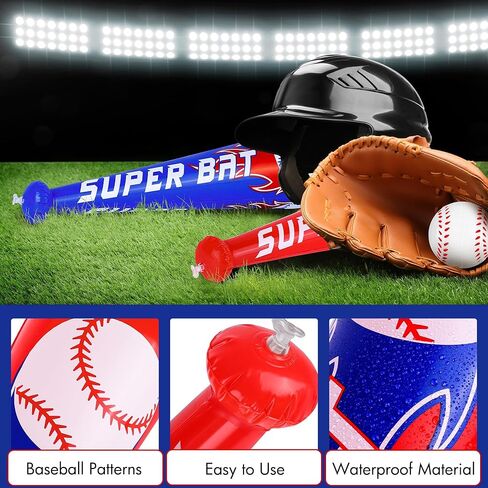 Fovths 8 Sets Inflatable Baseball Bats and Baseballs Set 22 Inch Inflate Baseballs with Mini Foam Sports Stress Ball for Sports Theme Birthday Party Favors in Saudi Arabia