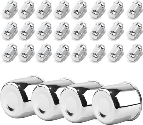 4-Pack Trailer Push Through Center Caps and Trailer Wheel Lug Sets - 4.25in Wheel Center Caps Black Wheel Cover Carbon Steel Hub Cap with 24 Black Capped 1/2-20 Lug Nuts for Truck RV in Saudi Arabia