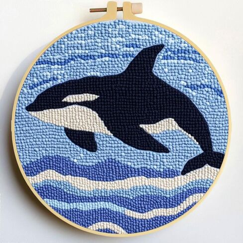 مجموعة إبرة لكمة Orcas Killer Whale and Sea DIY مجموعة التطريز للمبتدئين مع طوق سهل للمبتدئين وتخفيف التوتر والهوايات اليدوية وديكور المنزل 20 × 20 سم -2 in Kuwait