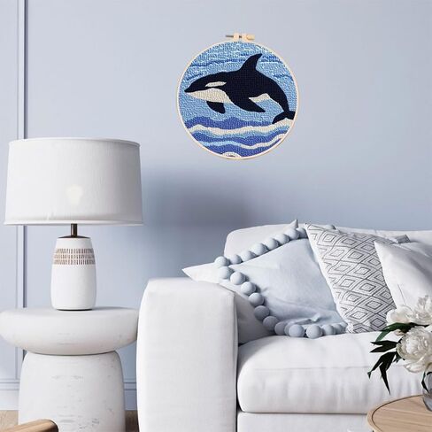 مجموعة إبرة لكمة Orcas Killer Whale and Sea DIY مجموعة التطريز للمبتدئين مع طوق سهل للمبتدئين وتخفيف التوتر والهوايات اليدوية وديكور المنزل 20 × 20 سم -2 in Kuwait