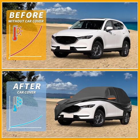 Car Cover Waterproof All Weather Sun Rain Protection Full Exterior Cover for Mazda CX-5 190T-PU Black with Left Side Zippers in Kuwait